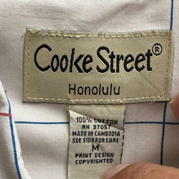 Cooke Street Honolulu White-Blue-Brown Graphic Map Design Aloha Shirt Medium - Picture 2 of 5